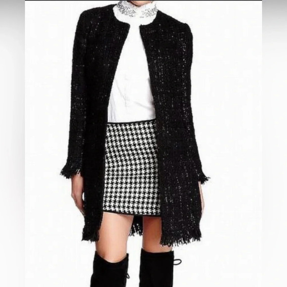 Vertigo Paris Women’s Tweed Boucle Fringe Wool Blend Jacket Coat Size Small - Picture 1 of 10